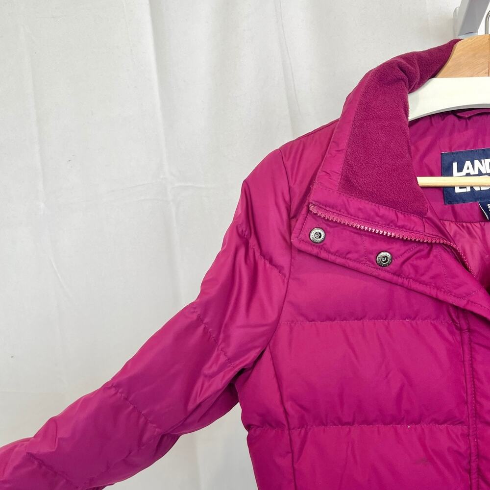 LANDS' END Down Winter Coat Full Zip Puffer Missing Hood Purple Size 4 6 S - Picture 5 of 10